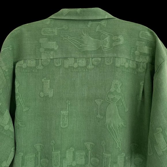 Tommy Bahama Hawaiian Camp Shirt Green M Silk Hula Dancer Bahama Colada EUC - Picture 6 of 11